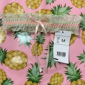 Chantelle lace & mesh pink green garter stretch